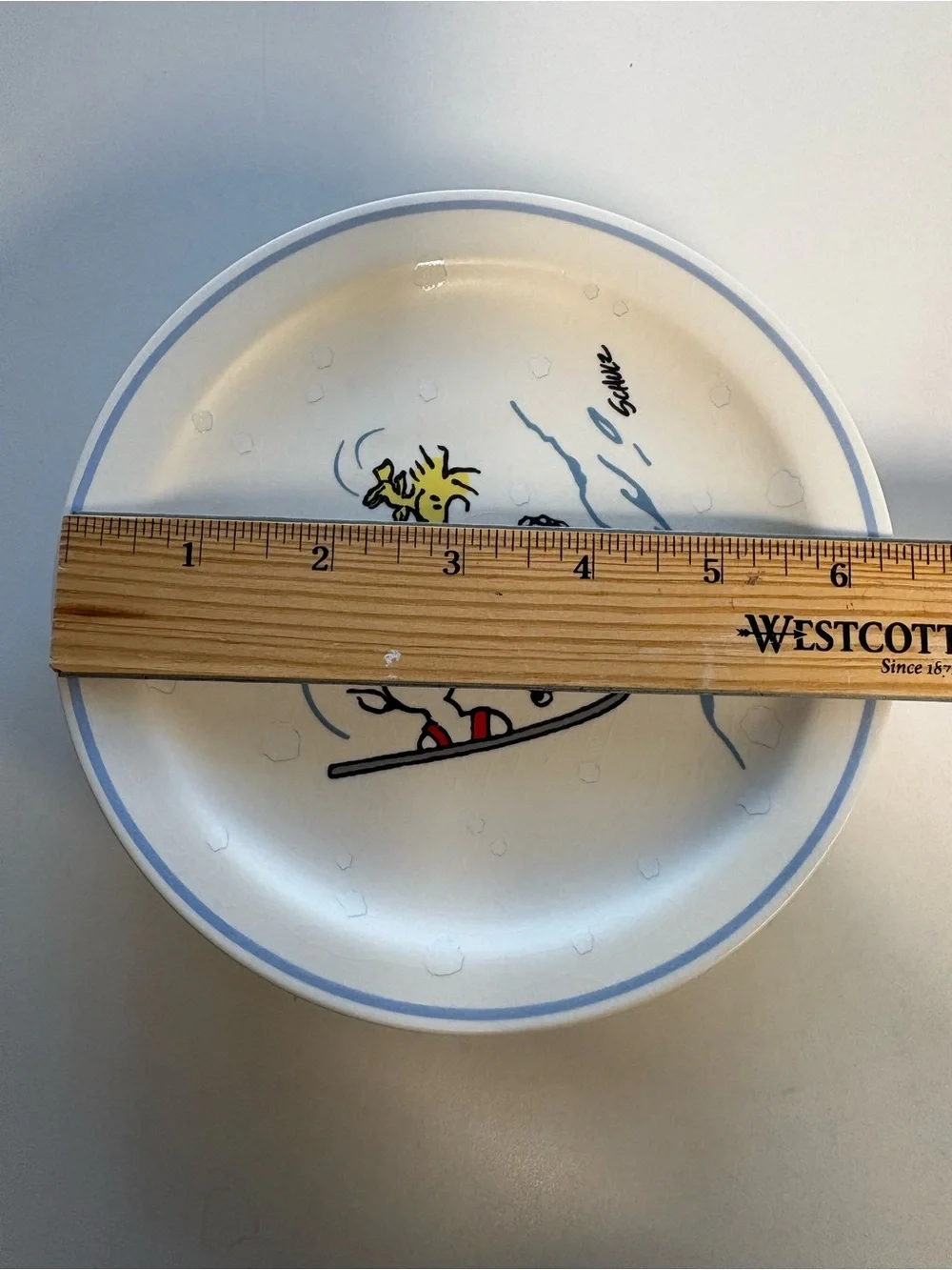 Peanuts Snoopy Winter Side Plates - White with Blue Trim (Set of 4) 6.5”